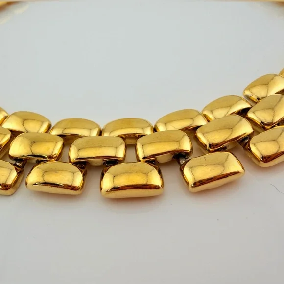 Heavy 124g Vintage AFJ Gold-Tone Panther Link Collar Necklace Bold Runway Choker - Picture 8 of 12